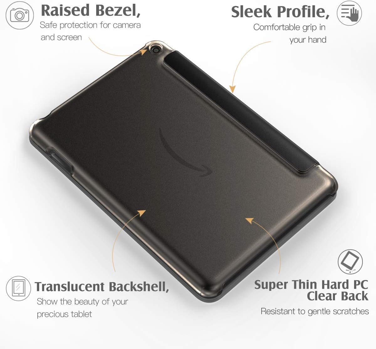TiMOVO Case for All-New Kindle Fire HD 8 Tablet and Fire HD 8 Plus Tablet (10th Generation, 2020 Release), [Translucent Back Shell] Slim Lightweight Trifold Cover with Auto Wake/Sleep - Black