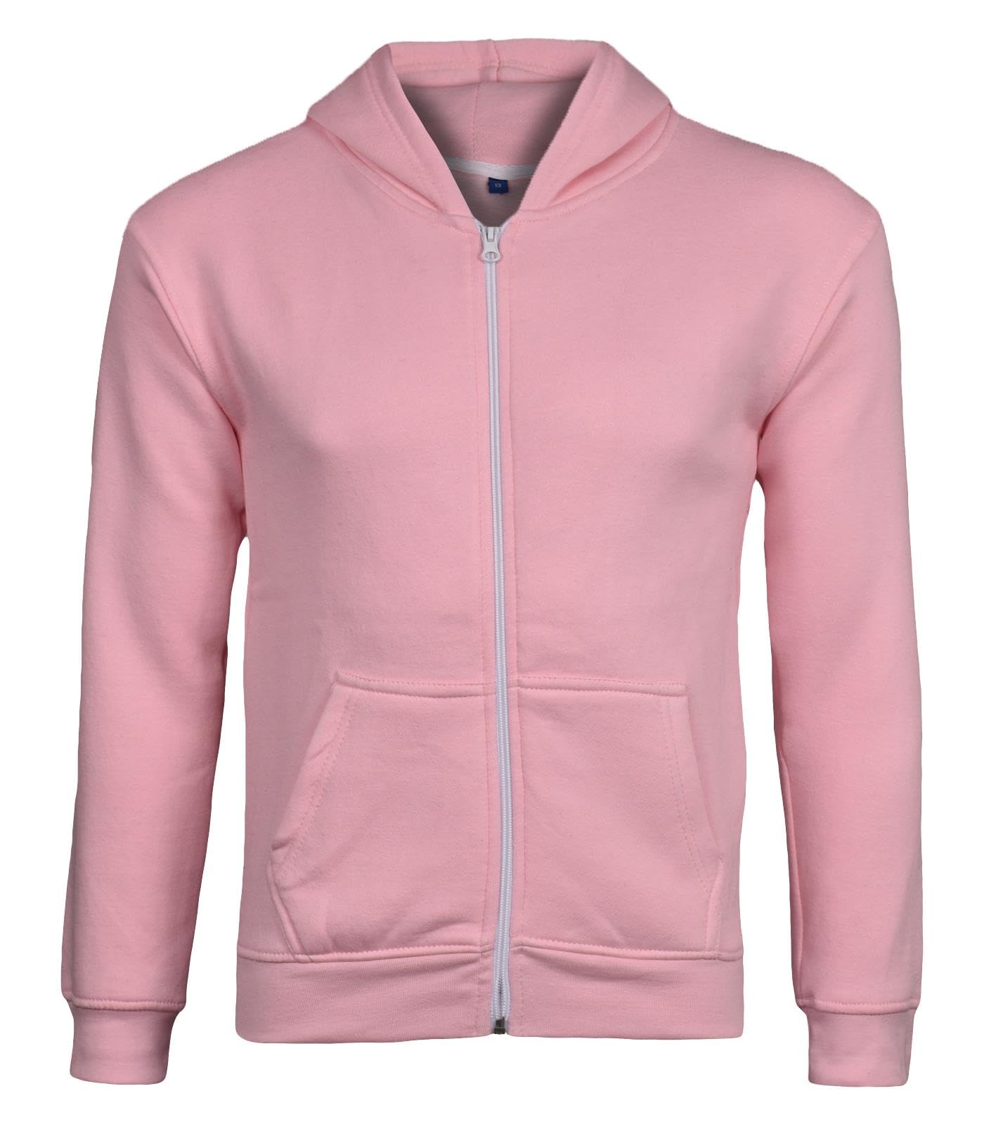 True Face Kids Fleece Zip Up Hoodie Hoodies for Boys and Girls, Casual Hoody Comfy Zipper Jackets for Children Plain Hooded Sweatshirt PE School Jumper (Baby Pink - No Cord,13 Years)