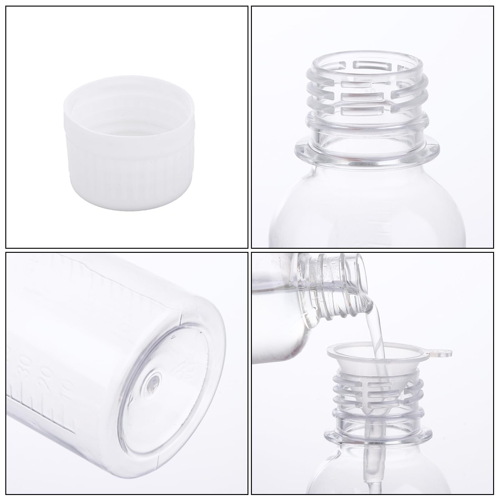 Confezione da 50 bottiglie da viaggio da 100 ml, in plastica trasparente con coperchio, piccole bottiglie in plastica PET con 5 imbuti per shampoo, lozioni, crema