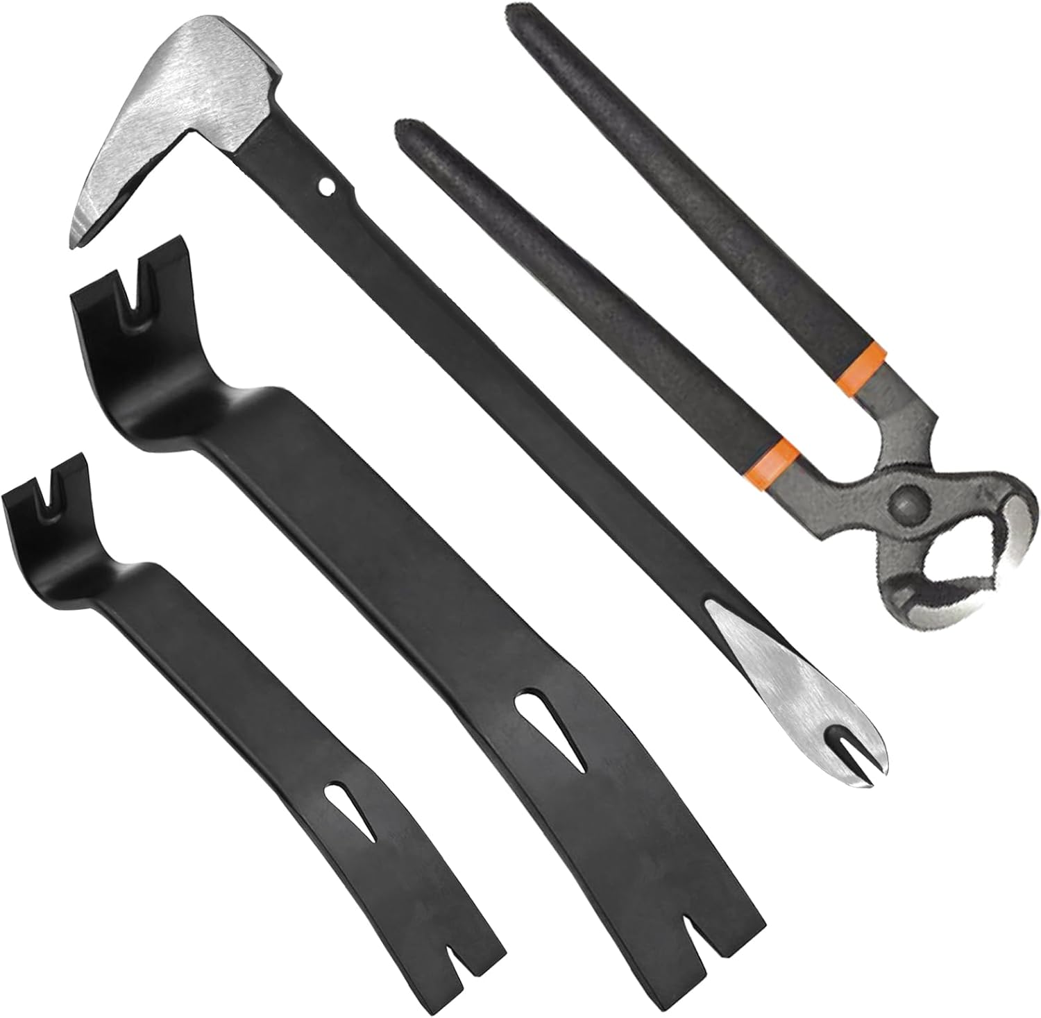 WEDO Pry Bar Set 4PCS, 12" Claw Pry Bar High Carbon Steel, 8" End Cutting Piers CRV, 7"+10" Flat Pry Bar CRV Crowbar, Nail Puller Set,Cutting Pliers For Home Remolding,Woodworking