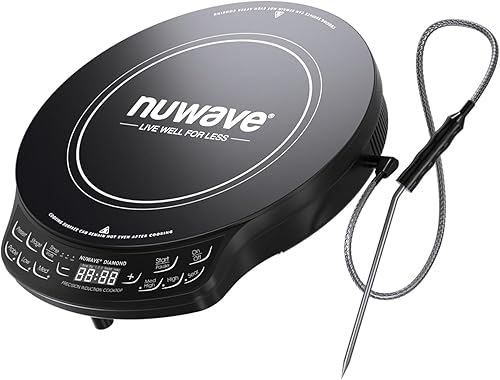 Nuwave Placa de inducción de diamante, quemador eléctrico nuevo y mejorado con sonda, 91 temperaturas de 50 F a 500 F, bobina de calefacción de 6.5