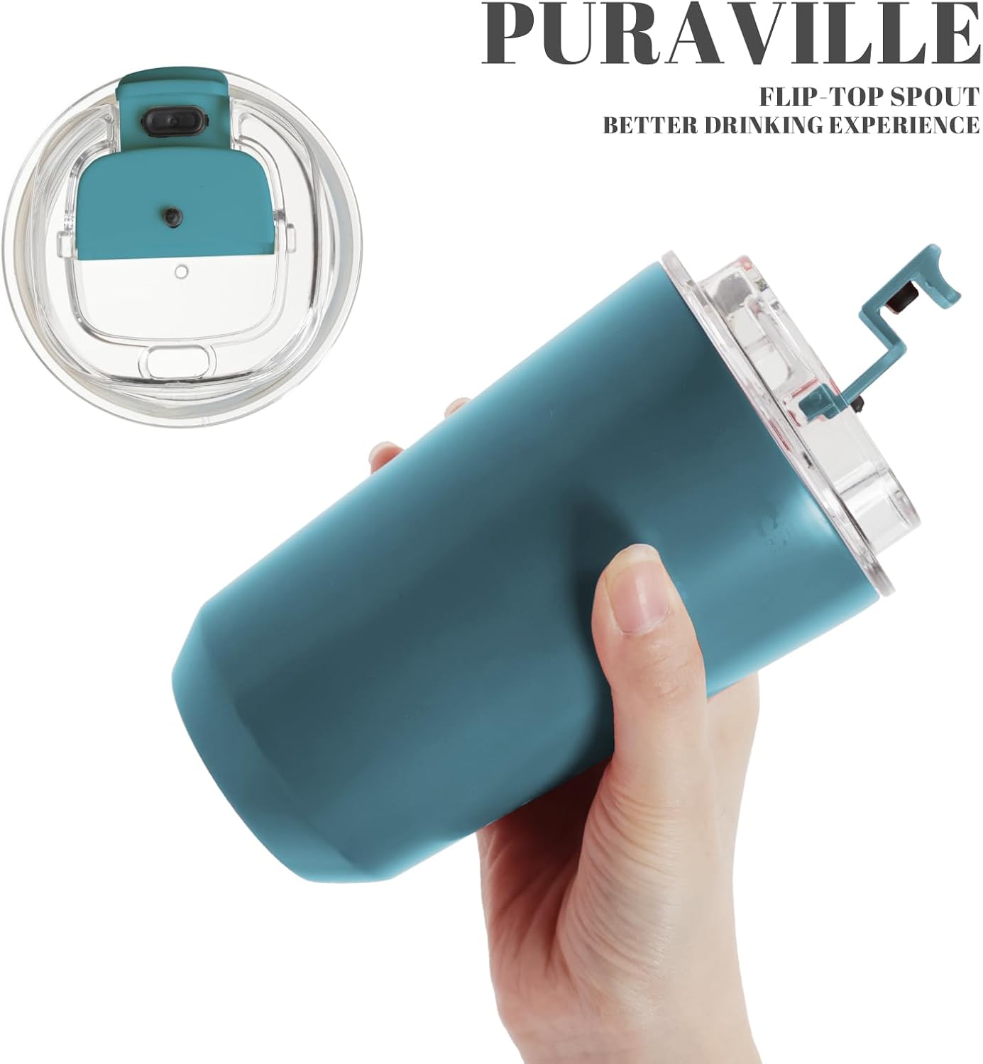 Puraville Insulated Tumblers with Lid, 14 oz Travel Coffee Mug Stainless Steel Vacuum Cup, Leak Proof Reusable Double Walled Coffee Tumbler for Iced and Hot Drinks, Peacock Blue