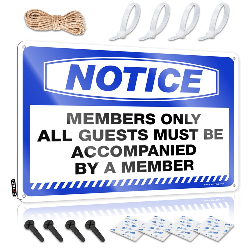 STWNVOITV Personalized Bar Signs Notice Members Only All Guests Must Be Accompanied By A Member Tin Sign Funny Desk Signs Funny Sogns(20X30CM)