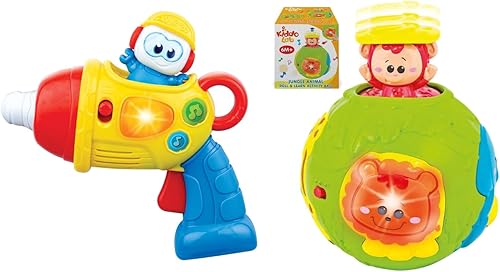 KiddoLab Paquete Play & Learn Taladro giratorio musical y bola de actividad iluminada de animales de la selva, juguetes interactivos para bebés y