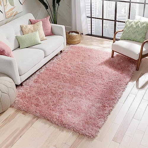 Image of Carpet for Living Room, 7x7 (Square) Pink Solid Plain Modern Polyster Luster Shaggy Ultra Thick and Pluffy Soft Shag Area Rug for Your Bedroom, Kid Room, Office and Home
