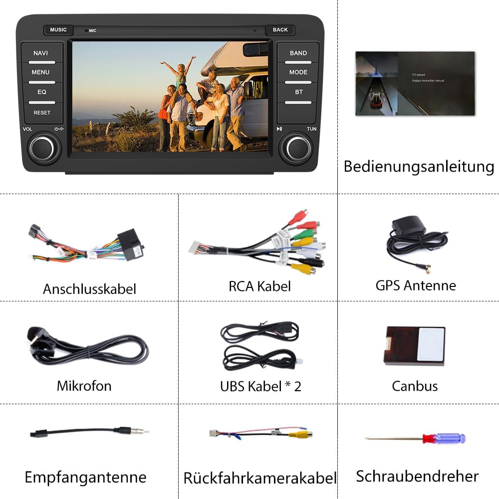 Junsun Android Autoradio für Skoda Octavia/Rapid/Roomster/Superb/Yeti 2004-2013 2GB+64GB CarPlay, Android Auto, FM Radio, Bluetooth, WLAN, Navigtion, Lenkradsteuerung