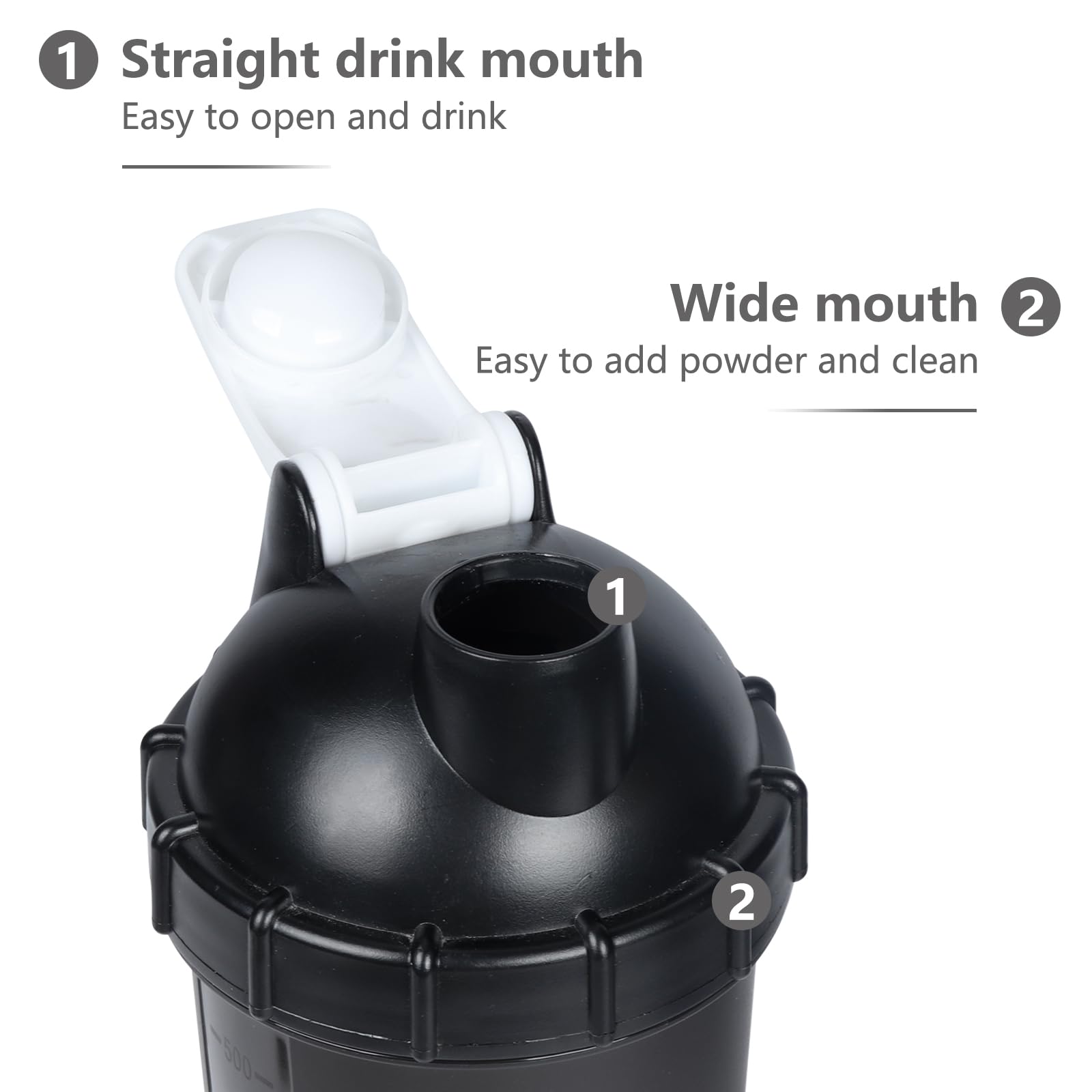 Shaker-Flasche, 530 ml, Protein-Shaker-Flaschen mit Pulver-Aufbewahrung und Pillendose, 500 ml, für Proteinmischungen mit Mischkugel, auslaufsichere Mixerflasche für Vortraining, BPA-frei (weiß)
