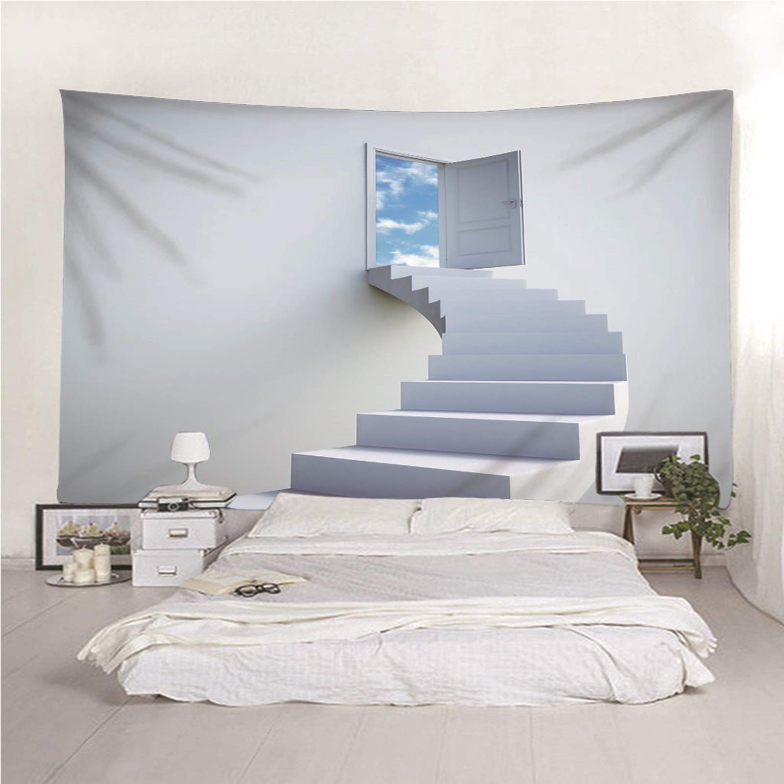 Daesar Arazzo Classico, Arazzi da Parete Moderni Grigio Cielo Blu delle Scale 3D Tappeto Muro Decorativo 300x260CM Arazzo Poliestere