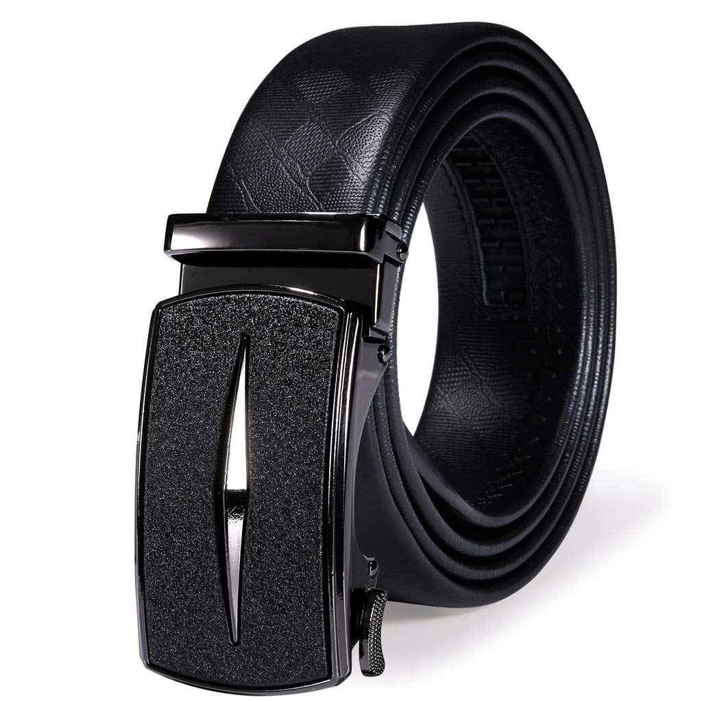 Ceinture homme cuir noir boucle automatique ratchet pour jean 140cm