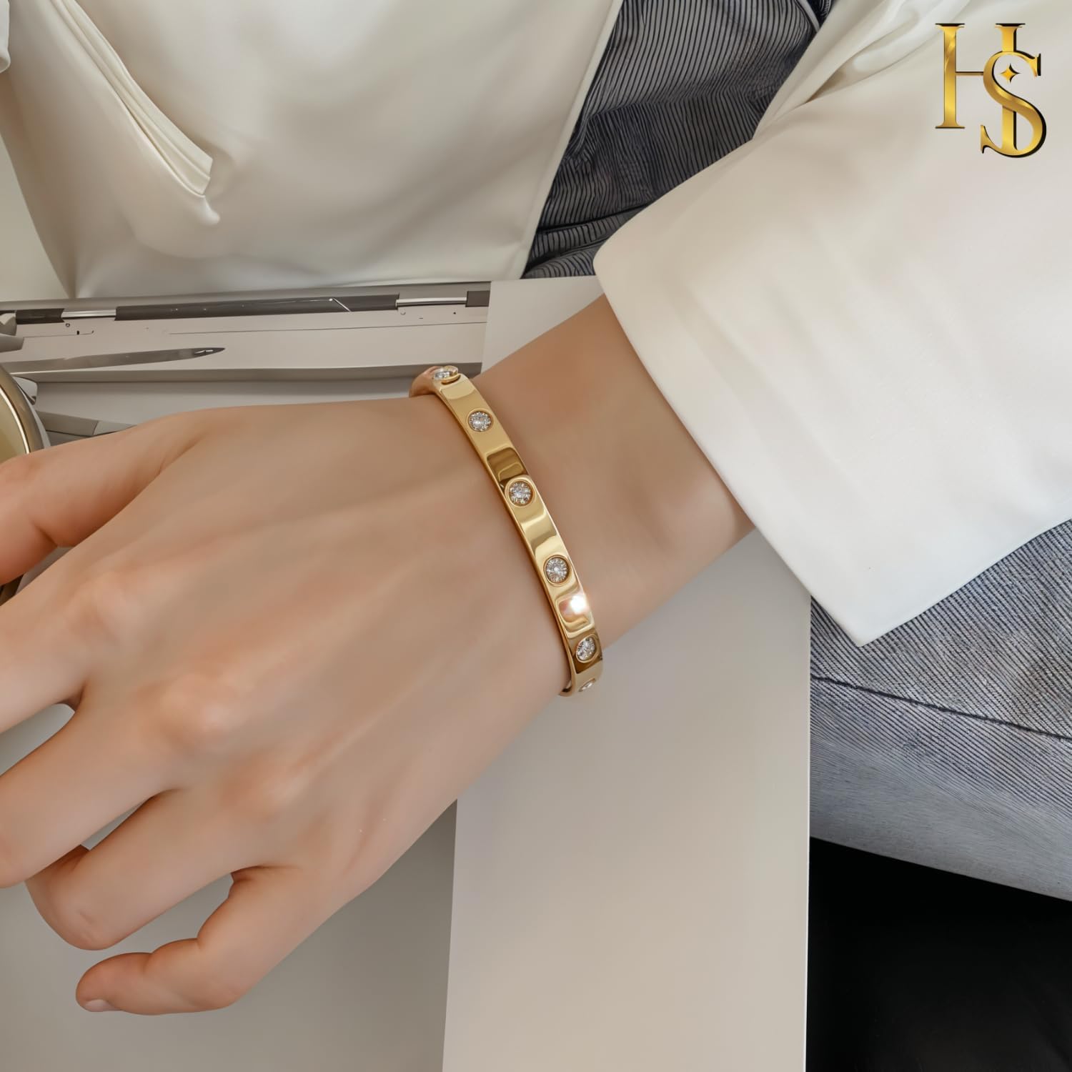 HighSpark Gold Bracelets for Women | 18K Gold Plated Stainless Steel Friendship Love Bangle Bracelet for Women | Lovely Gift - Image 7