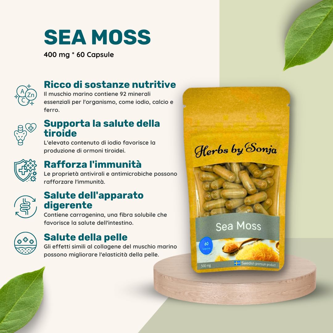Muschio Marino 500 mg * 60 Capsule - Capsule di Muschio Marino (Chondrus crispus) Altamente Concentrate: 500 mg per Capsula - 92 Minerali Essenziali per Supportare la Tua Salute Generale