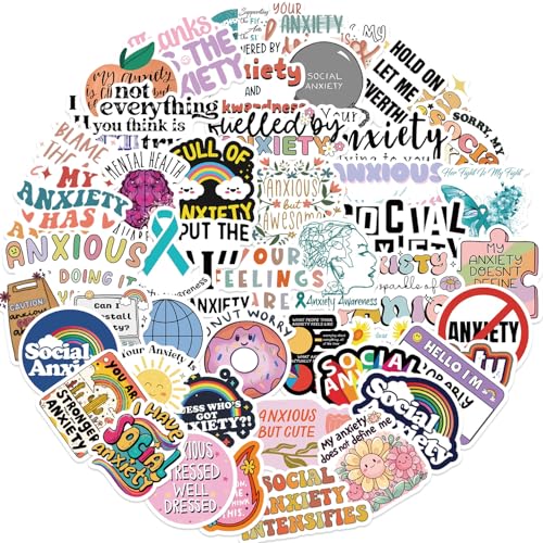 Loerykt Breath Calm Anxiety Sensory Stickers, 50Pcs Waterproof Vinyl Textured for Mood Calming, Breathing Mindfulness Fidget Sticker for Kids, Anxiety Relief at Office & Classroom Desk