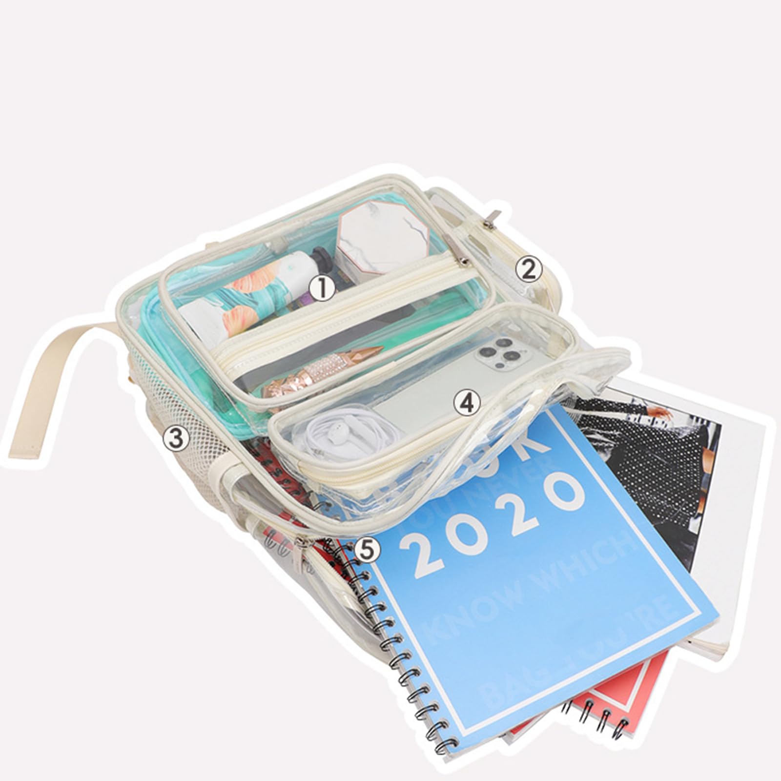 Zaino da scuola trasparente per le donne zaino in PVC grande capacità borsa per libri casual adatto per scuola e uso quotidiano Libro trasparente, Nero , Medium