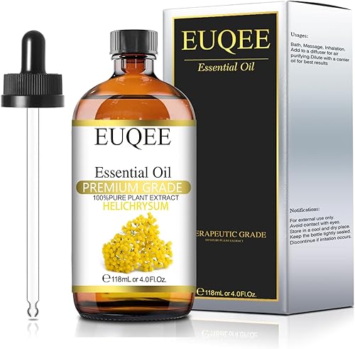 EUQEE Helichrysum - Aceite esencial de 4 onzas, botella grande de aceite de helicriso de alta calidad con cuentagotas de vidrio, ideal para