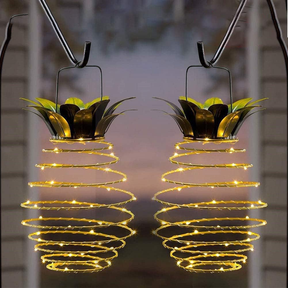 2Pcs Solar Lights Outdoor Hanging Lantern, IP65 Waterproof 30 LED Pineapple Decorative Solar Lights, Hanging Landscape Lights Decorate Lanterns for Garden Yard Porch Lawn Balcony Path