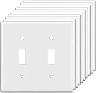 BESTTEN 2-Gang Toggle Switch Cover Plate, Double Light Switch Wall Plate, Unbreakable Polycarbonate Toggle Faceplate Cover, Standard Size, UL Listed, 10 Pack, White
