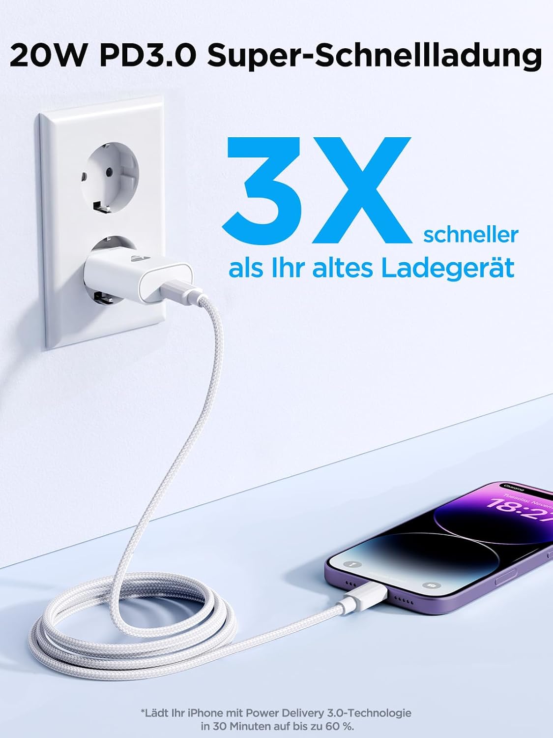 iPhone Schnellladegerät, [MFi-Zertifiziert] iPhone Ladekabel Schnellladekabel 2M, 20W USB - Analyse des détails et conception