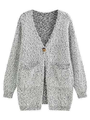 ZAFUL Womens Open Front Fuzzy Cardigan Sweaters Long Sleeve Oversized Loose Knit Sweater with Pockets