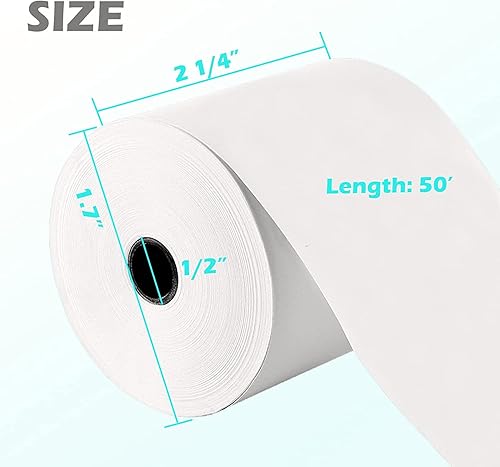 Miniatura 2 de Immuson Rollos de recibos de papel térmico de 2 14 x 50 pulgadas, papel de recibo de 2.25 x 50 pies, caja registradora POS, compatible con