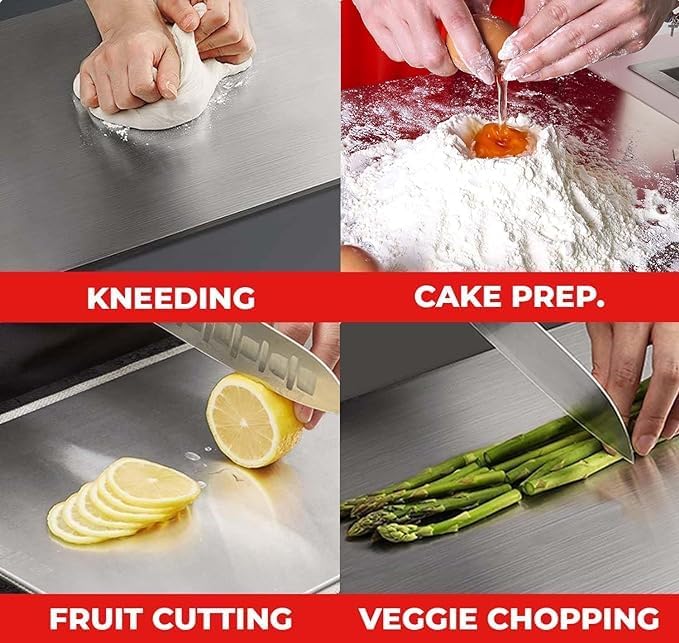 Image of Large Stainless Steel Chopping Cutting Board Vegetable,Fruit,Bread & Meat Durable Safe & Heavy Duty (35.8CM X 25CM)
