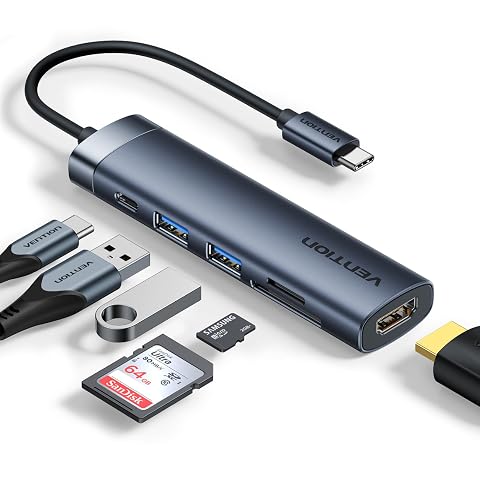 VENTION USB C Hub 6-in-1 Laptop Docking Station Dongle Adapter with 4K HDMI PD 100W Charging USB 3