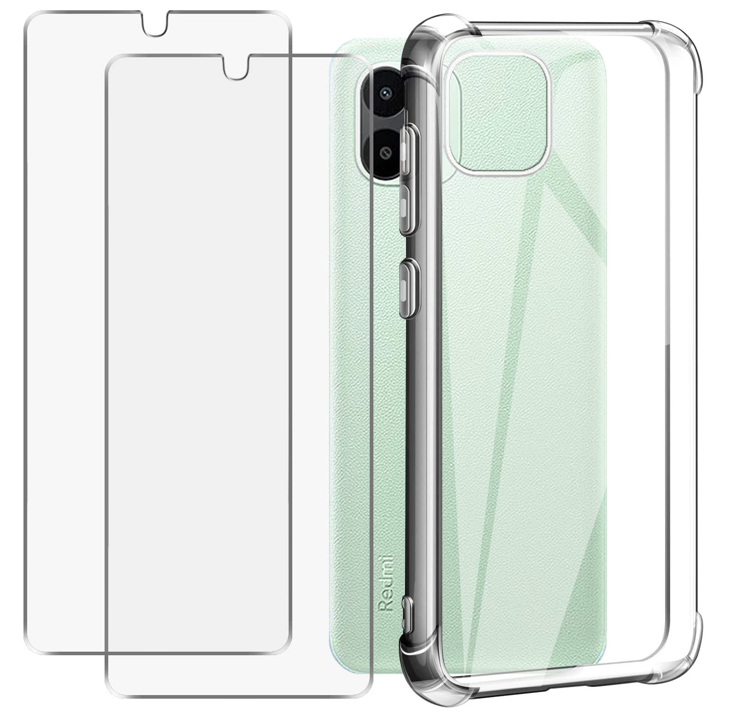Cover Per Xiaomi Redmi A1 / A2 Con 3 Pellicole In Vetro Temperato - Custodia Morbida TPU Trasparente, 6,52'' - 5