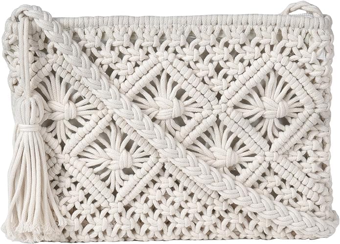 PARAHBoho Crocheted Purse Summer Beach Purse Crossbody Bag, Boho Shoulder Bag Crochet Handmade Purse with Tassel