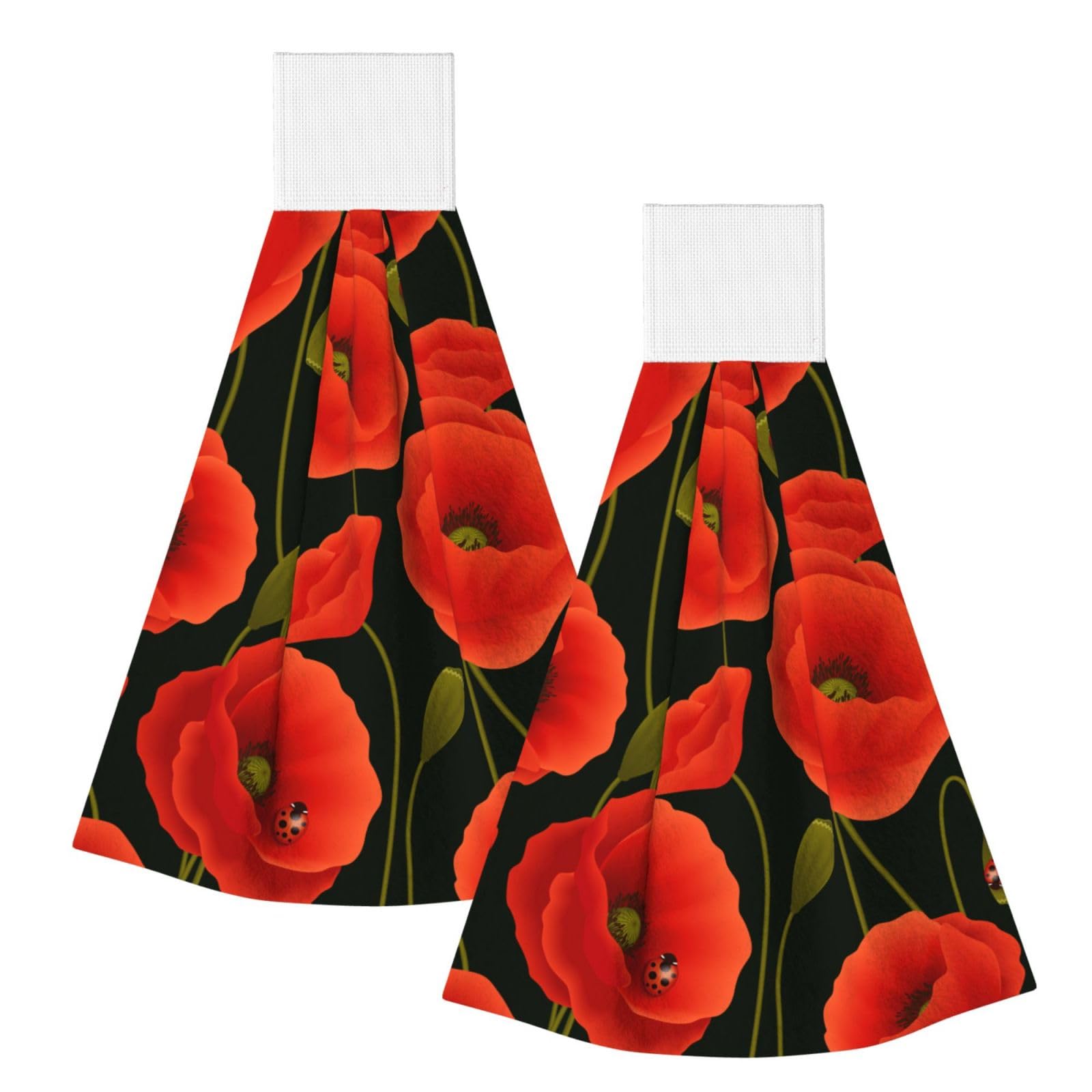 DOPKLNA Poppy Flowers, 2 Pcs Hanging Coral Fiber Hand Towels for Bathroom, Absorbent Kitchen Towels