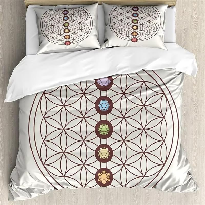 Housse de Couette 140x200 Chakras et Parure de Lit Mandala Zen Bohème