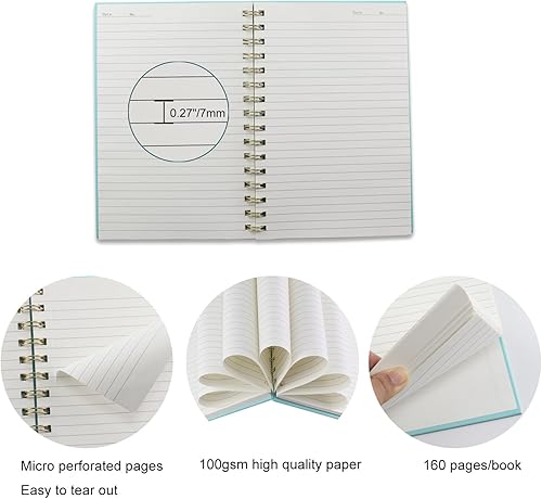 Miniatura 3 de Paquete de 4 cuadernos en espiral de tapa dura de 5.7 x 8.5 pulgadas, 80 hojas160 páginas, cuaderno rayado universitario, papel grueso de 100 GSM,