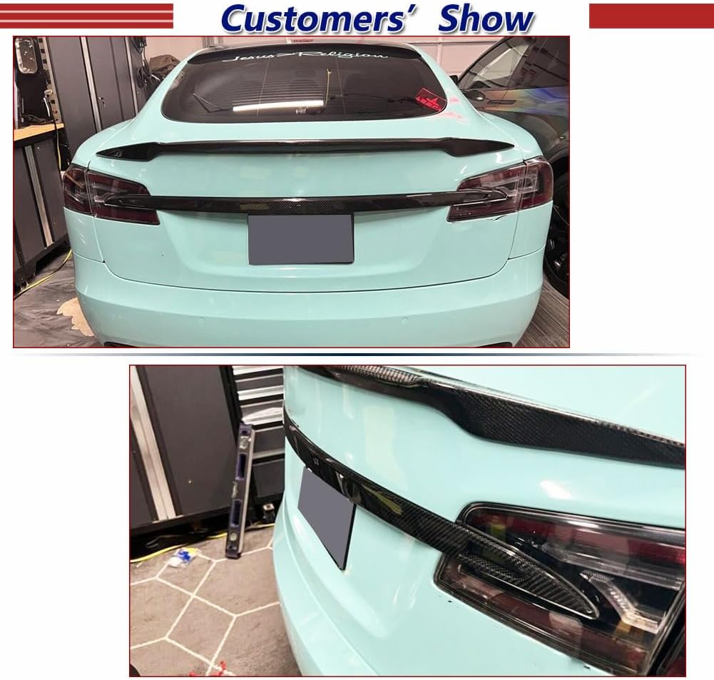 Model S Carbon Fiber Rear Trunk Lid Cover Trim Fits for Tesla Model S 2016-2022 Rear Trunk Boot Lip Wing Trims