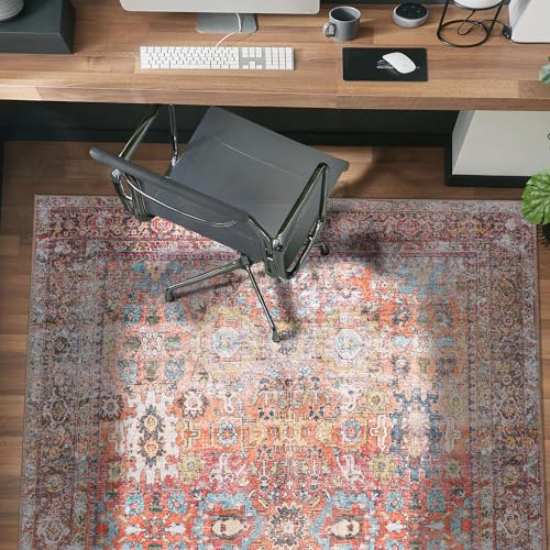 Rugshop Multi Transitional Distressed Area Rug — Machine Washable & Non‑Slip, 4' X 6' for Living Room, Bedroom and Home Office
