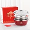 Stainless Steel Mixing Bowl Set 3 Piece Stackable Basins for Kneading Dough Washing Vegetables Food Storage New Chinese Style Kitchen Utensils Natural Red(B)