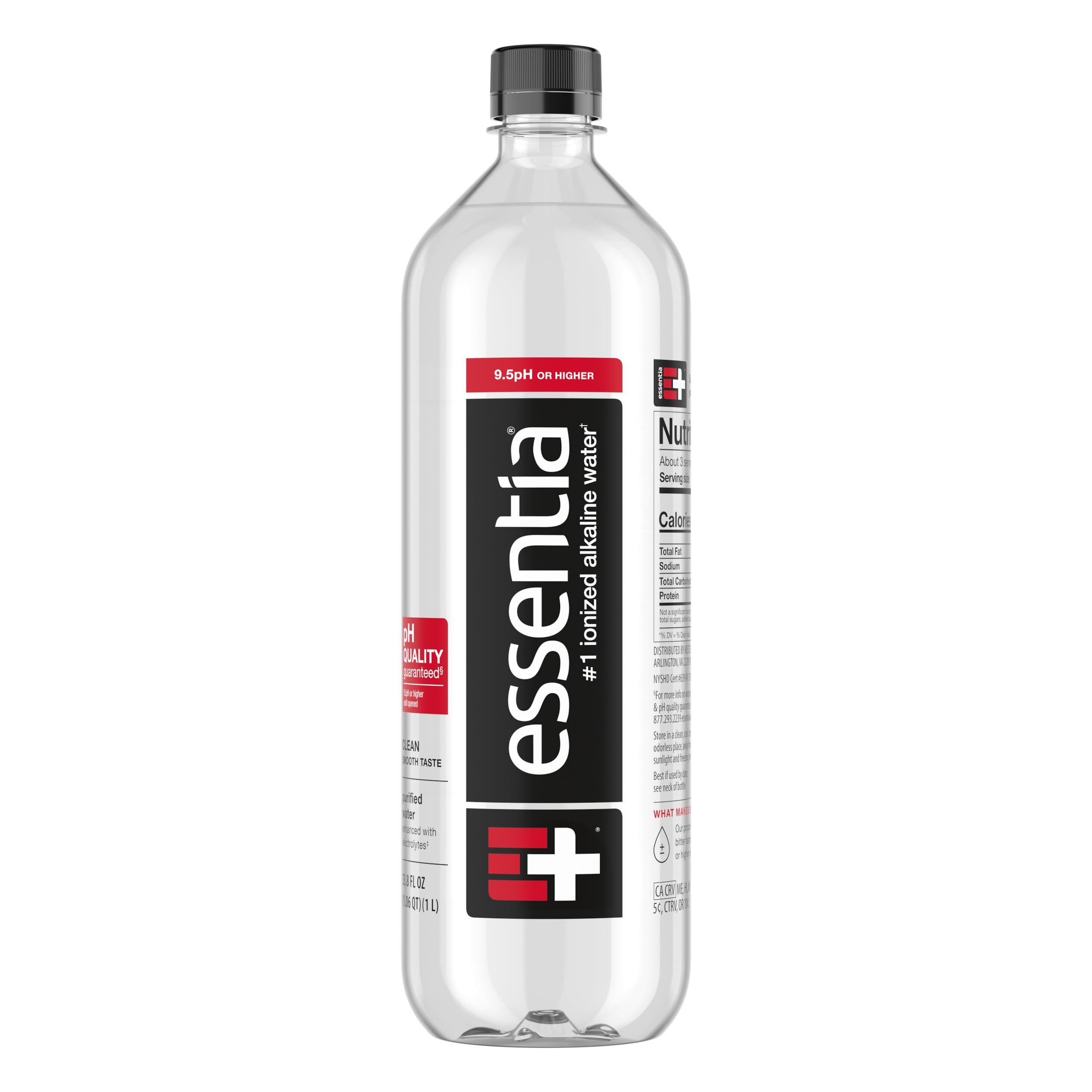 Essentia 1 Liter Bottled Water; 99.9% Pure, Infused with Electrolytes for a Smooth Taste, pH 9.5 or Higher; Ionized Alkaline Water