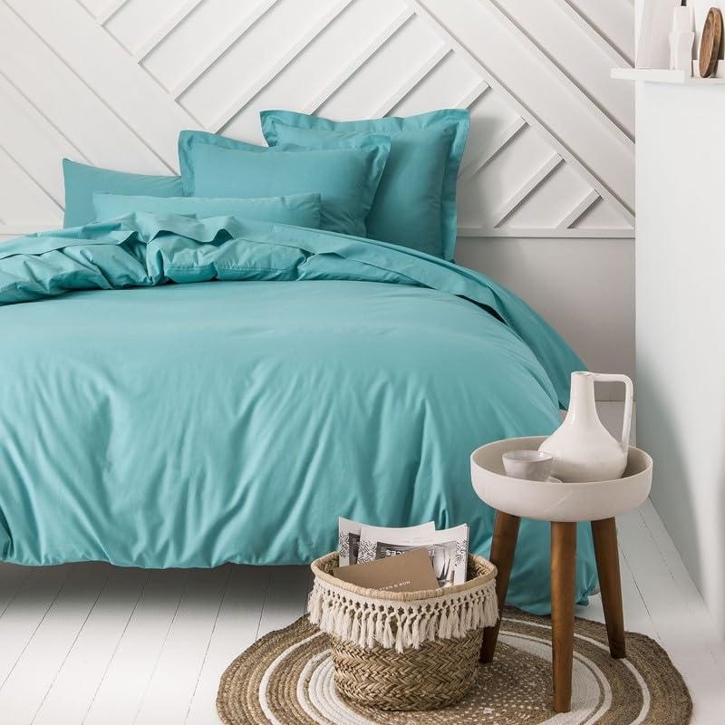 Ensemble Parure De Lit 4 piéces unie 100 % coton 57 fils /cm2 - 1 housse de couette 220 x 240 cm+...