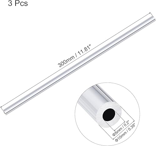 Miniatura 2 de uxcell Tubo redondo de aluminio 6063 de 0.394in de diámetro interior de 0.197in de diámetro interior de 11.811in de longitud, 3 piezas