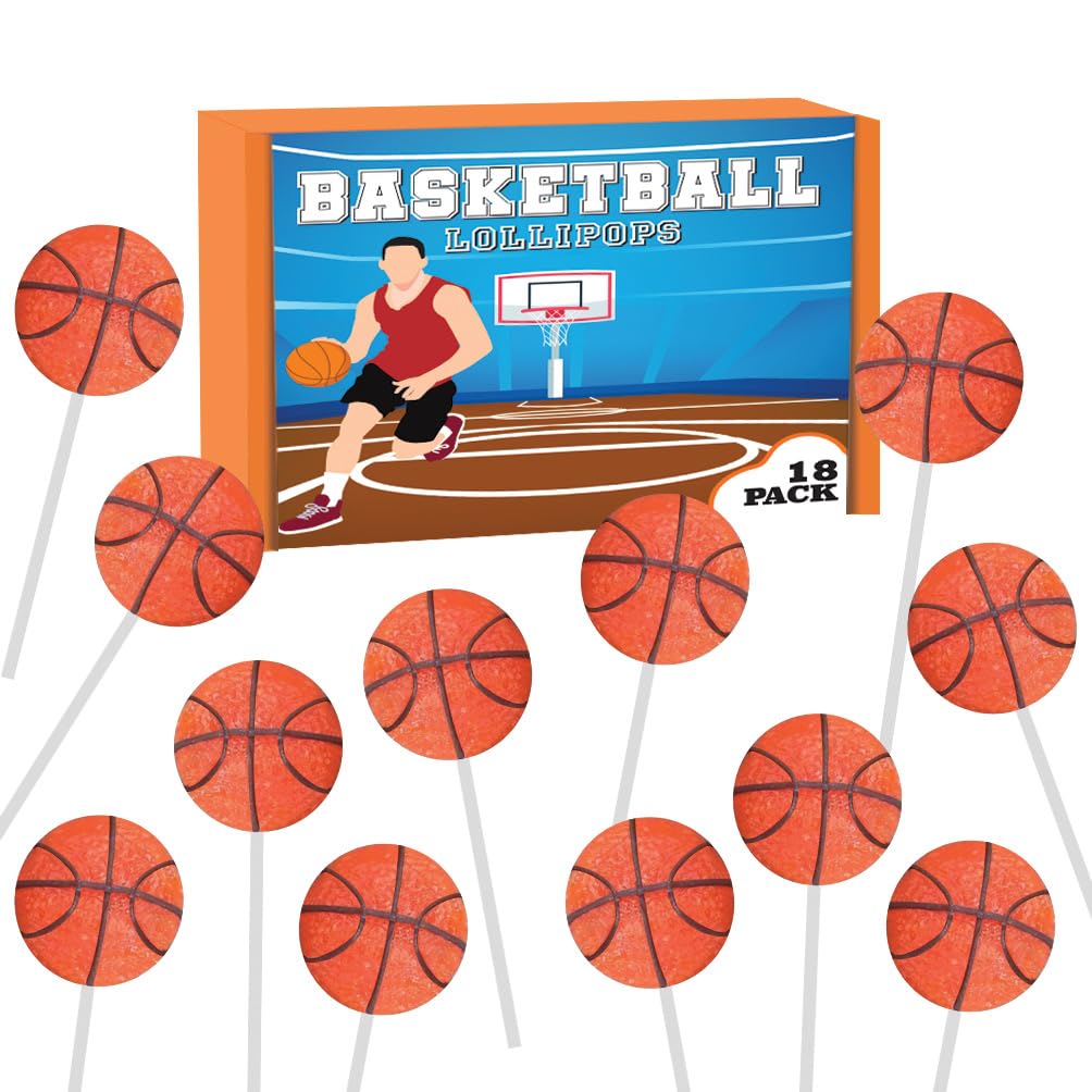 Basketball Candy Lollipops - 18 Count Individually Wrapped Suckers - Great for Basketball Party Favors - Sports Snacks - Basketball Goodie Bags - Team Treats