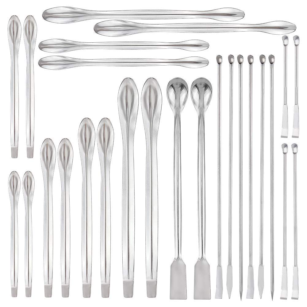 OLYCRAFT 26PCS Stainless Steel Lab Measuring Spatula Set Micro Lab Scoop/Spoon Mixing Spatula for Gel Cap Filler Laboratory Sampling Equipment