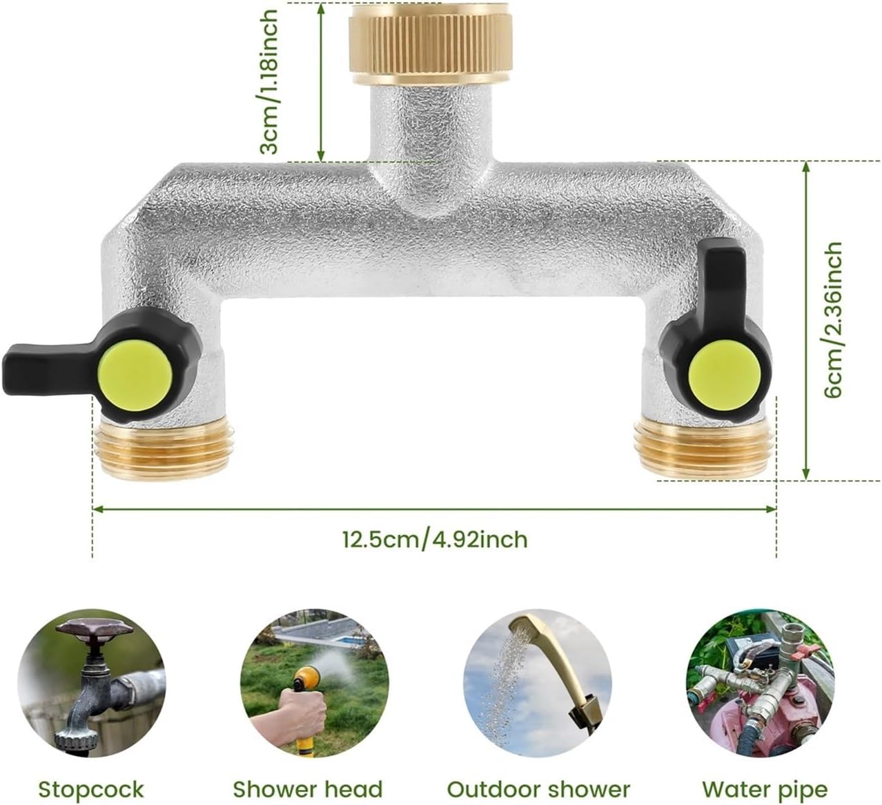 2 Way Tap Water Distributor Duty Brass Garden Hose Splitter 3/4 Inch Connection For Home,Yard/Washin