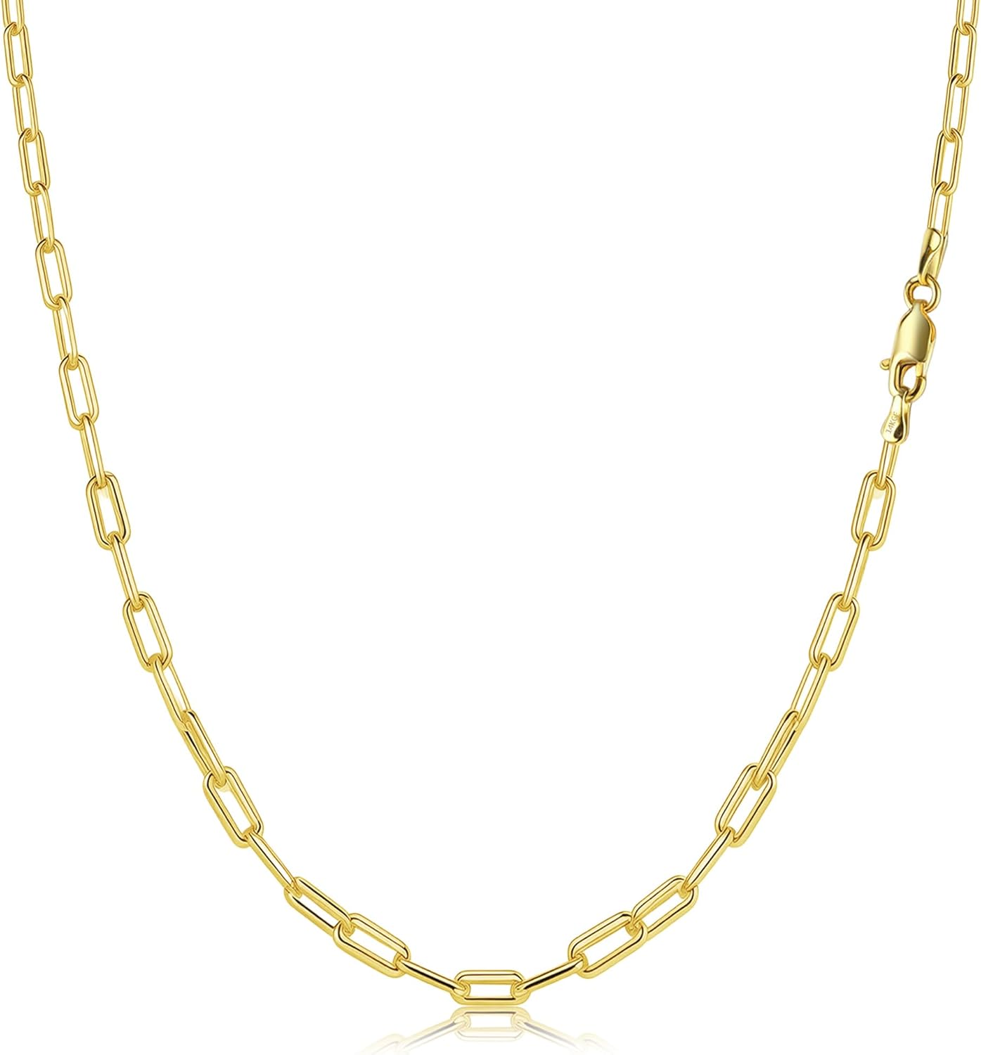 14K Gold Paperclip Chain Necklace for Women Men, 2.5mm 3mm Width Rectangular Link Chain, 16-24 Inches Length, Hypoallergenic, Non-Tarnish, Cadenas De Oro 14K Para Mujer