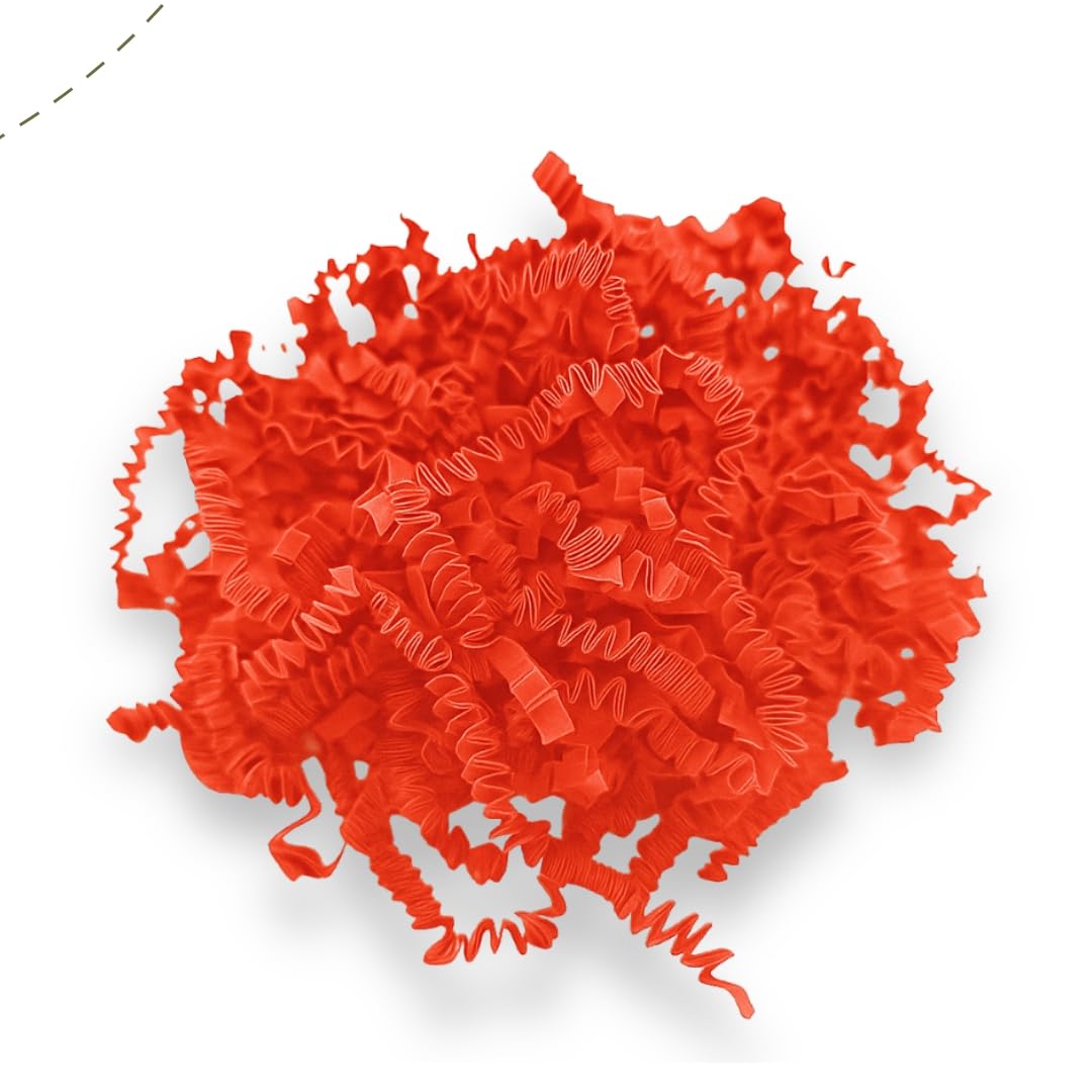 Papier frisé de calage "Fluffy" – Fibre biodégradable pour emballage cadeau – 25 couleurs – Papier recyclé antistatique – Pour paniers gourmands, colis, coffrets – Made in Europe (Rouge Vif, 2.5KG)