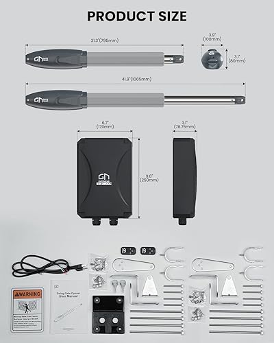 Miniatura 8 de GateNear Abridor automático de puerta de brazo oscilante único con caja de control y 2 controles remotos, puertas de hasta 660 libras o 10 pies de