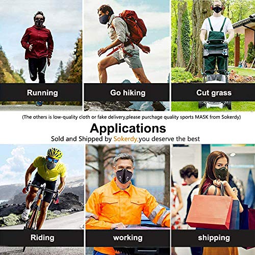 2 Pack Unisex Adjustable Reusable Protect Mouth Cover with 8 Carbon Filters and 8 Valves for Bicycle Riding Running Cycling Outdoor Sport Black - Thumbnail 7