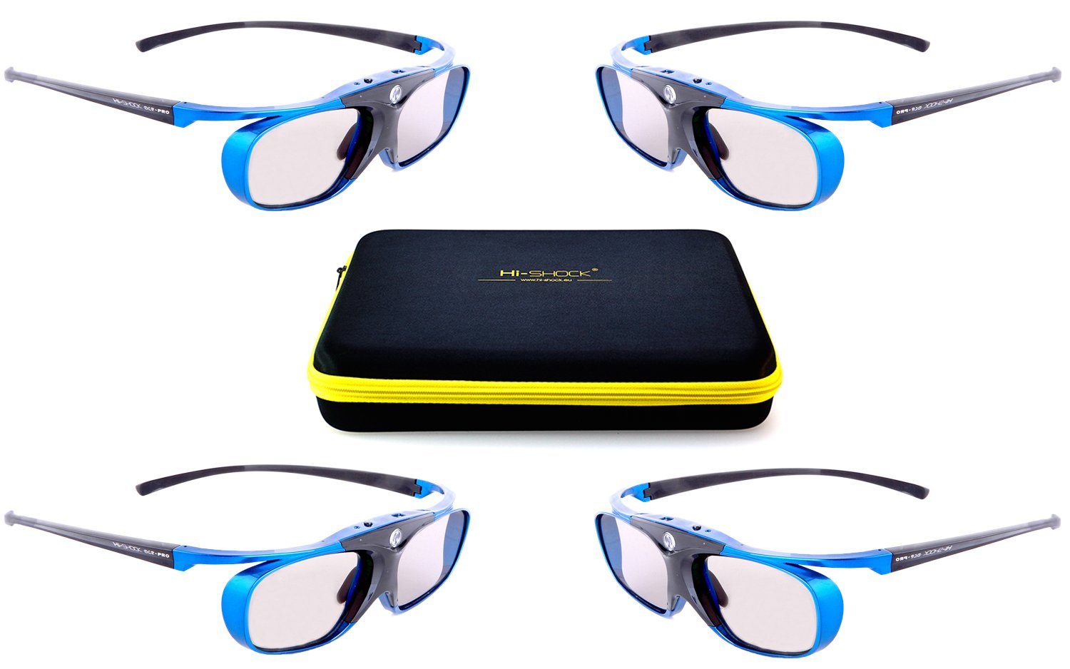 4x Hi-Shock DLP Link "Blue Heaven" occhiali 3d attivi per tutti DLP HD/UHD proiettori proiettore Acer, BenQ, Optoma, NEC, SIM2, Viewsonic, INFOCUS, LG, JmGO, Philips, Wolf Cinema | 96-200 Hz