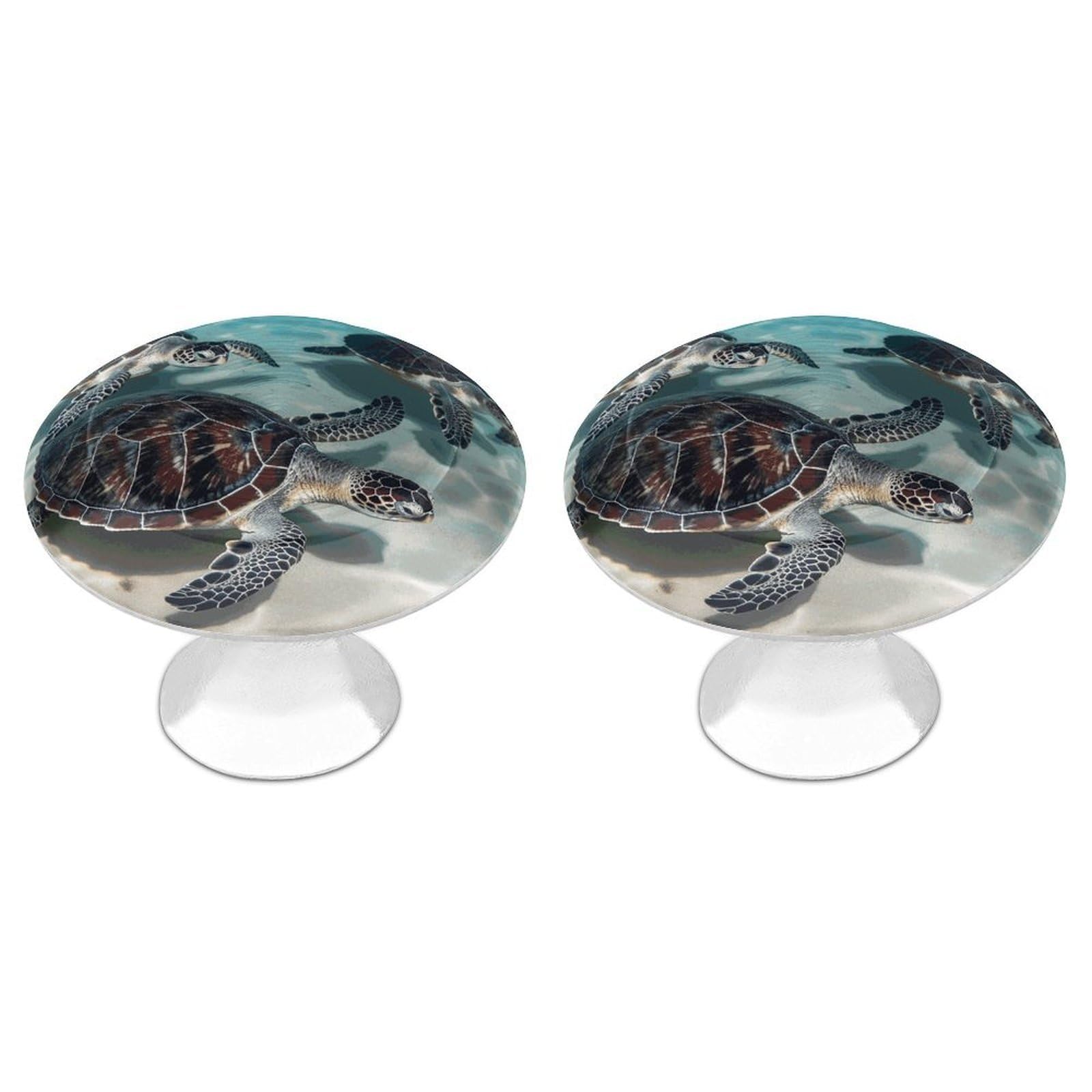 FekiLoot Sea Turtles Cabinet Knobs Personality Stainless Steel Round Drawer Handles Circle Modern Cabinet Handles Drawer Knobs for Kitchen Dresser Bathroom Cupboard Furniture