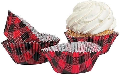Miniatura 2 de Envolturas de cupcakes a cuadros de búfalo, paquete de 100 unidades, tazas de hornear de Navidad y suministros de fiesta de leñador