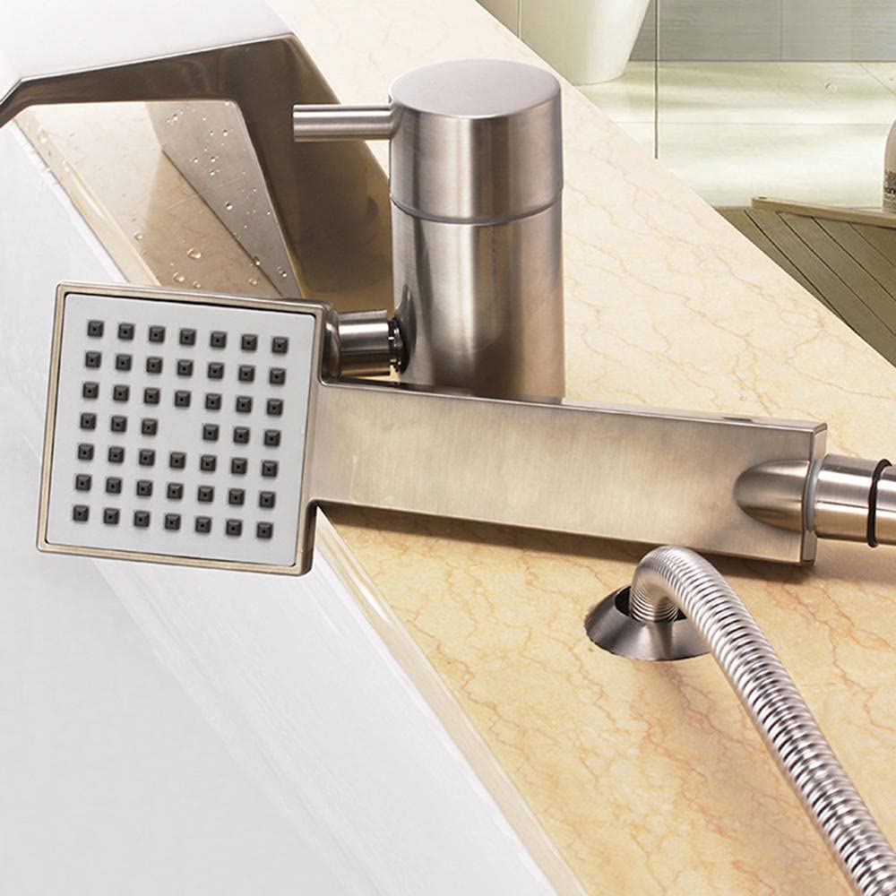 Sumrain Wasserfall-Badewannenarmatur Mit Handbrause – Gebürstetes Nickel, 3-Loch Deckmontage, Einhebel, Hoher Durchfluss