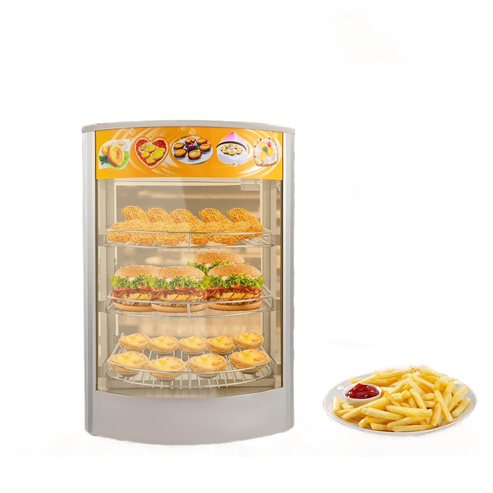 Vitrina eléctrica Comercial de 3 Niveles para repostería, con Temperatura Ajustable de 30 a 85 °C, Ideal para Pizzas y Hamburguesas.