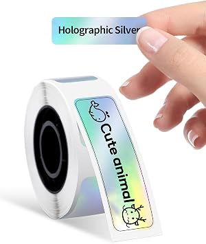 D30 Labels - D30 Thermal Self-Adhesive Label, 3/8" 1 1/2" 12mm40mm, 100 Labels/Roll, Compatible with Phomemo D30 Label Maker, Holographic Silver