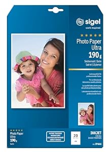 SIGEL Ip666 Papier Photo Professionnel, Jet d'encre, Mate Satiné Format A4 (21 X 29,7 cm), 190G/M², 20 Feuilles